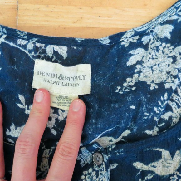 RALPH LAUREN blue floral bird tunic top mini dress XS 2/4 - Picture 3 of 3